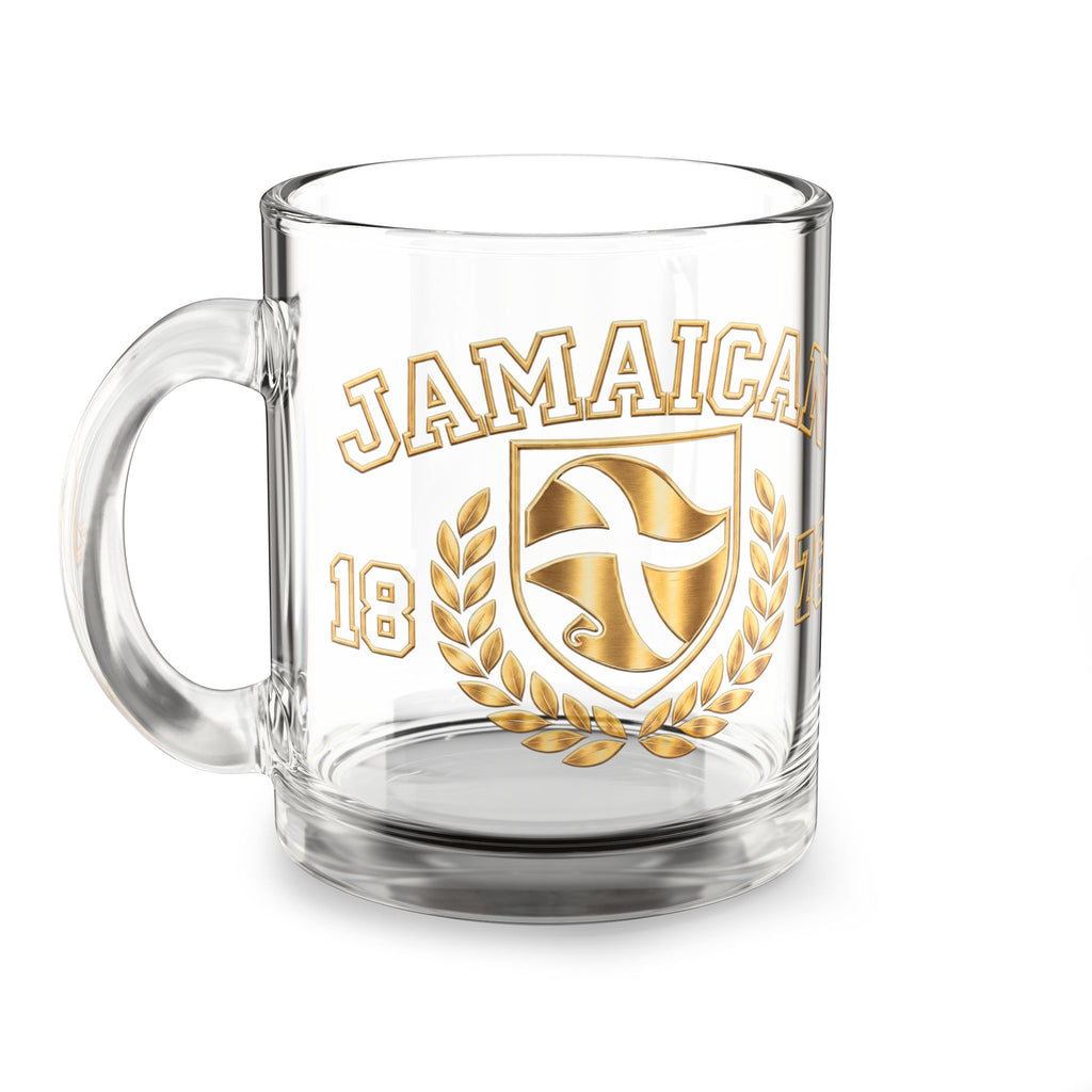 Jamaica Crest Glass Mug — 10 oz Coffee & Tea Cup