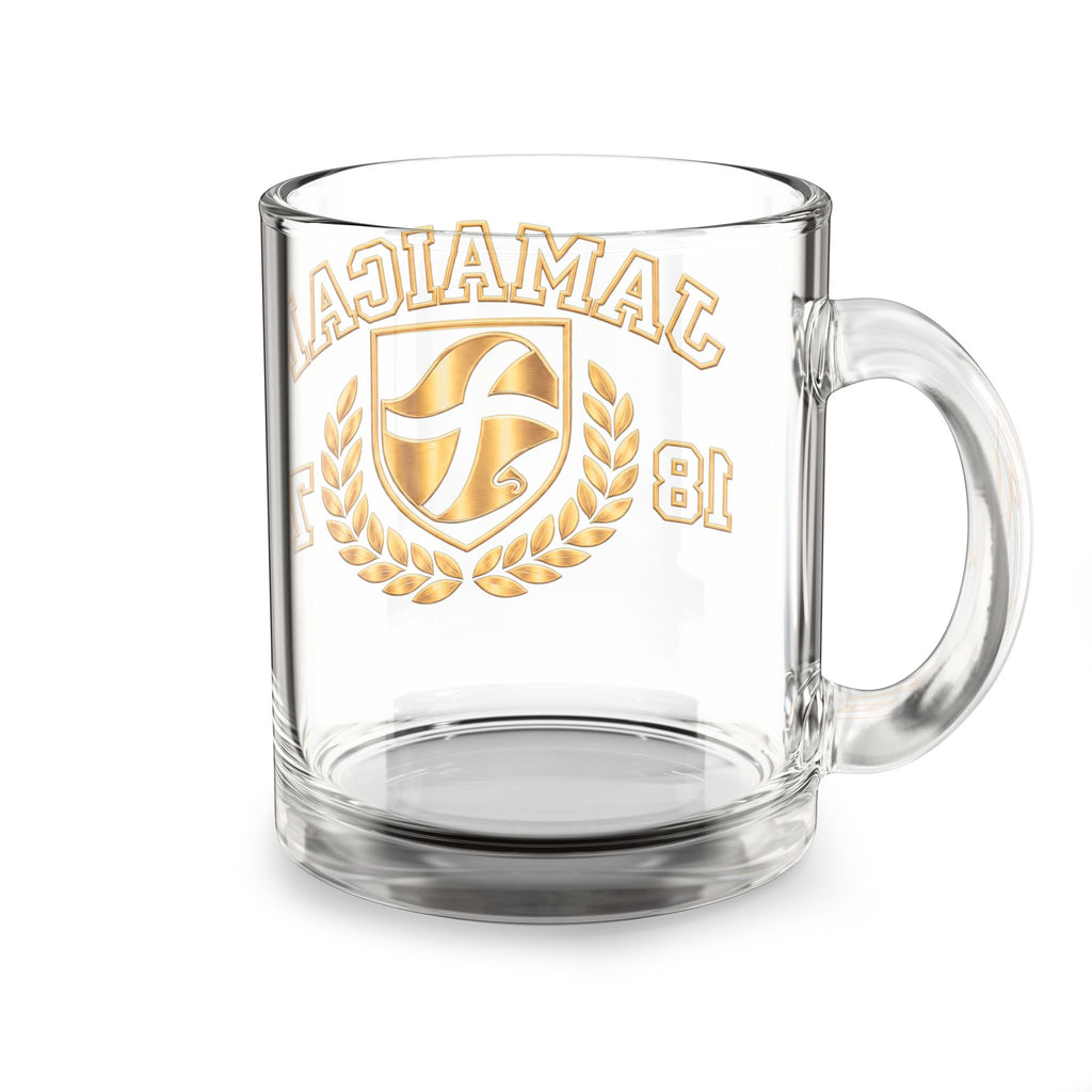 Jamaica Crest Glass Mug — 10 oz Coffee & Tea Cup